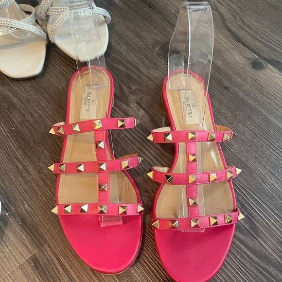 Valentino rockstud sandals slide flat calfskin blossomgold studs - Picture 6 of 10